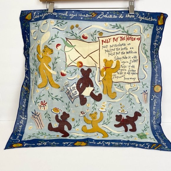 Lucy Corporation Polly Put the Kettle On Bear Print Square Scarf Nursery Rhyme - Picture 1 of 12